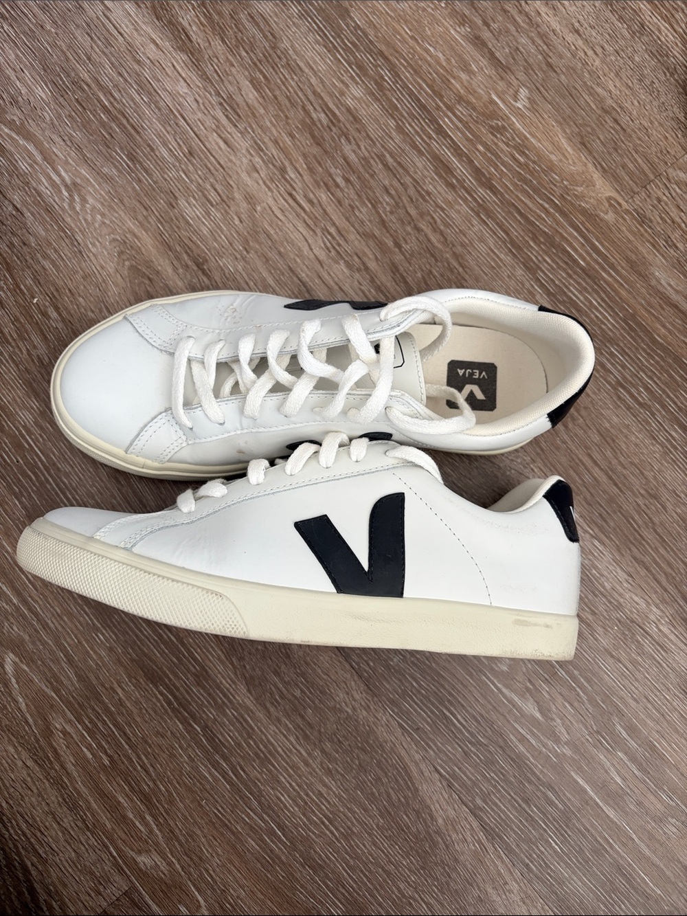Veja Women’s White Leather Sneakers with Black V Logo